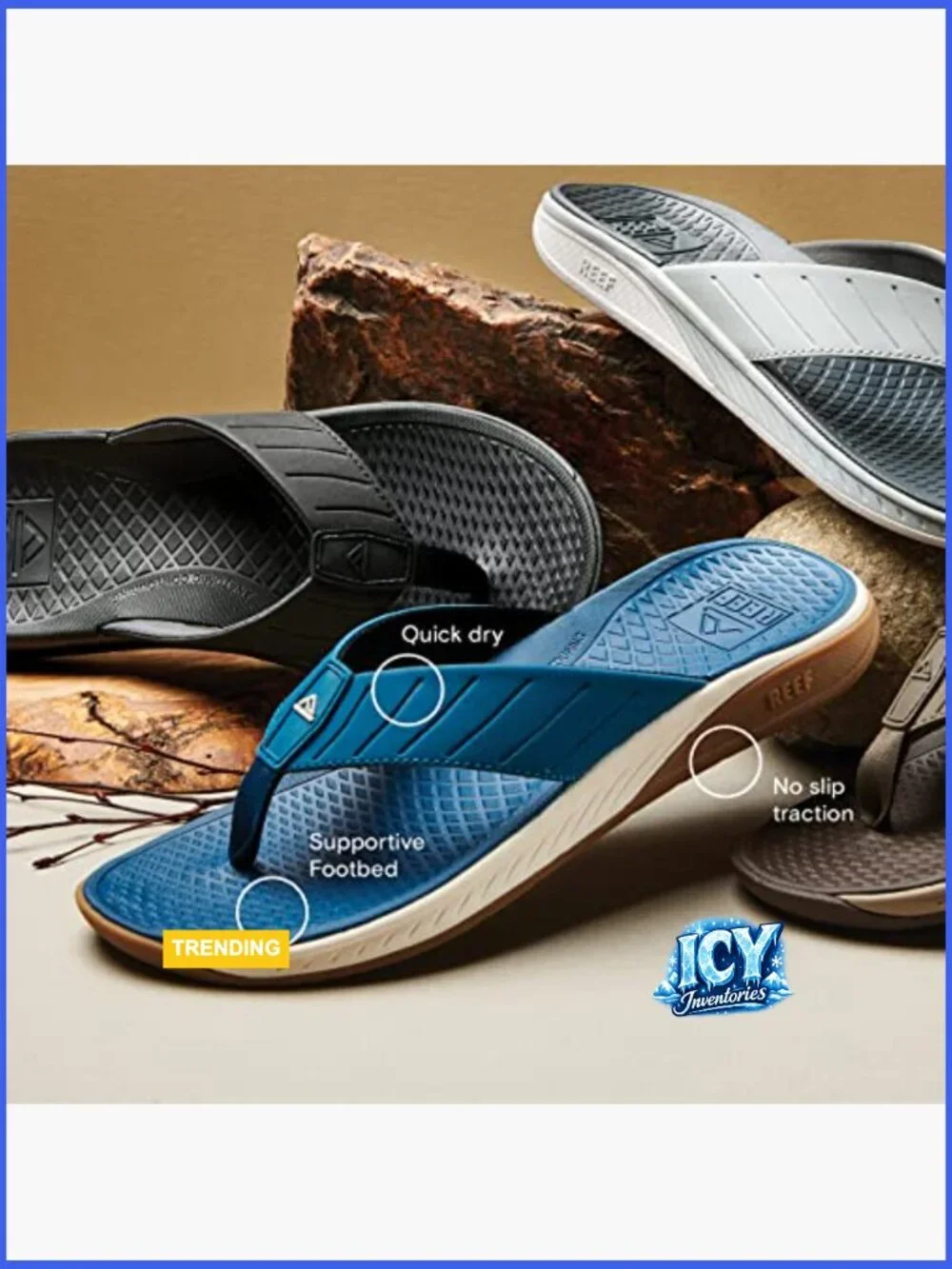 Men's Water Friendly Flip Flops with Arch Support & Non-Slip Traction